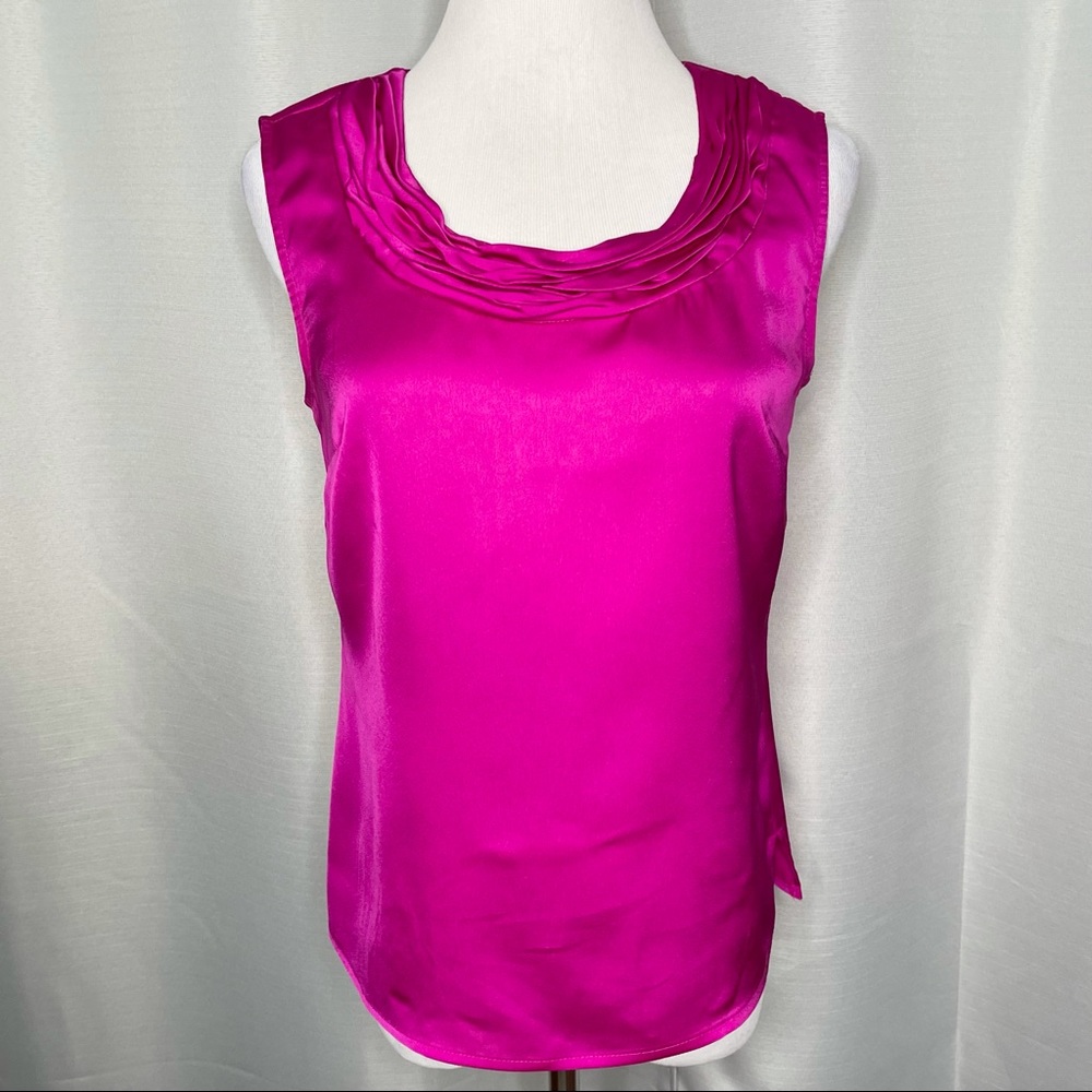 Kasper rosette rounded collar top Magenta Fuschia Pink PS